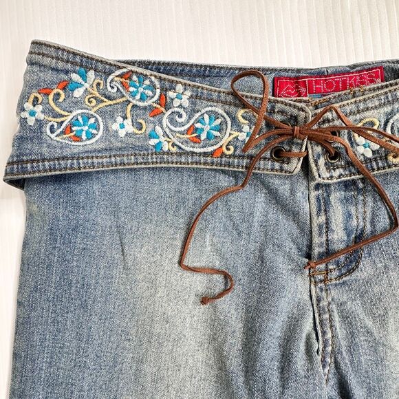 Y2K Hot Kiss Lace-Up Flare Jeans Low Rise Embroidered 3/ XS Boho Festival Bratz - Picture 16 of 16